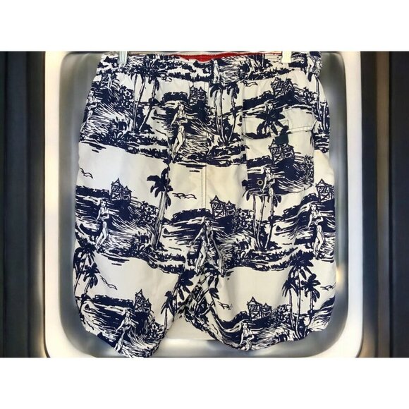 Coast Swim Trunks Blue White Tropical Print Elastic Waistband Mesh Lining Men XL - Picture 3 of 8